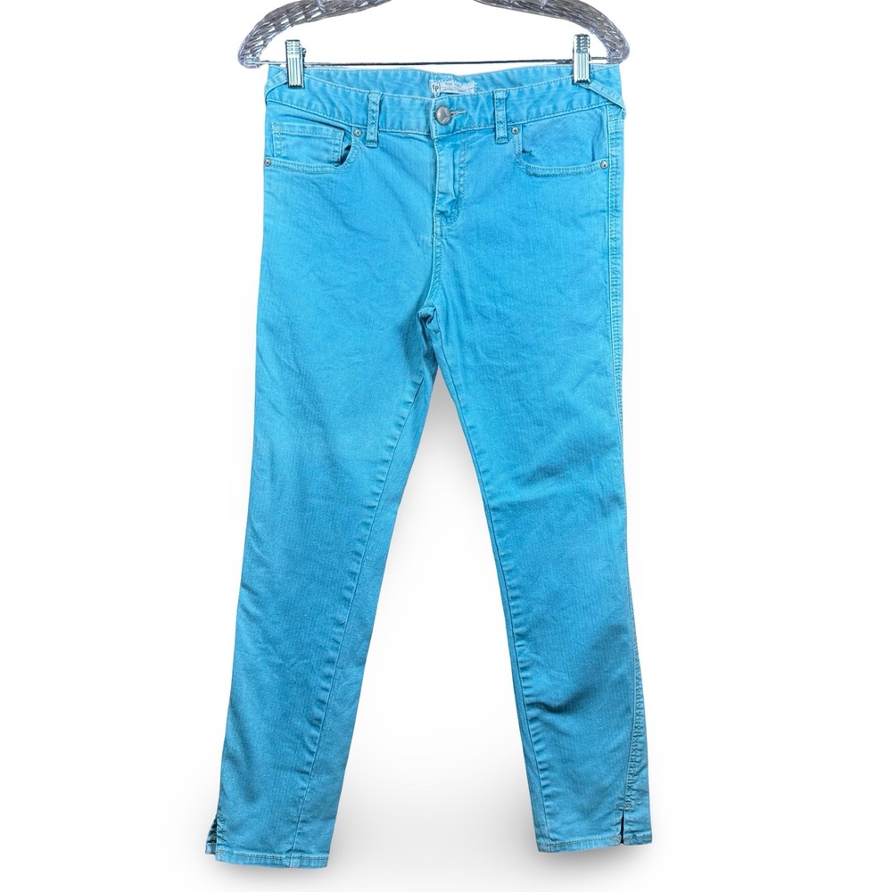 Free People Teal Skinny Cropped‎ Jeans 28 Women's Turquoise Herringbone Slim Leg